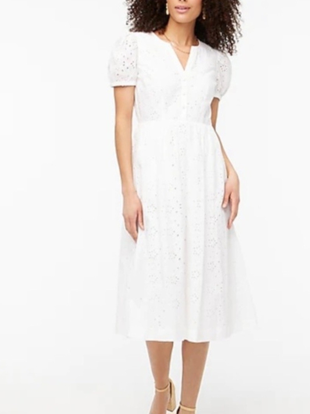 NWT J Crew White Cotton Eyelet Button-Front Midi Dress Size 2P - Picture 2 of 6